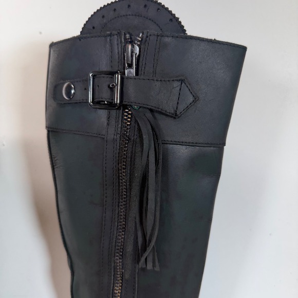 Volatile Leather Riding Boots Knee High Lug Sole Zipper Buckle Tassel Black - Picture 2 of 14